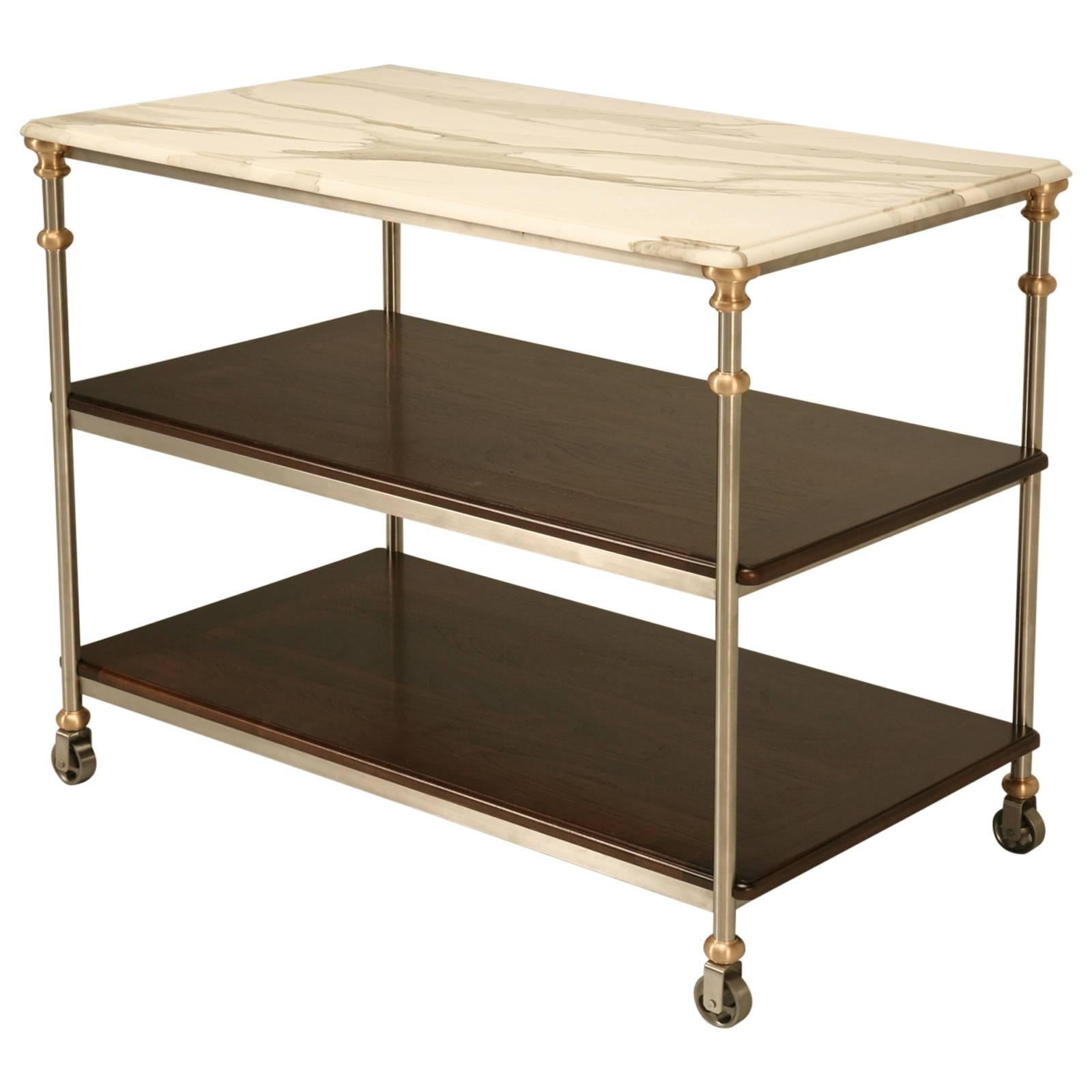 Kitchen Island in Stainless Steel and Bronze with Calcutta Oro Marble For Sale