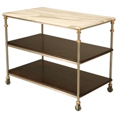 Vintage Kitchen Island in Stainless Steel and Bronze with Calcutta Oro Marble