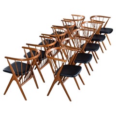 10 Spindle Back Ox Bow Solid Teak Danish Dining Chairs No. 8 by Helge Sibast