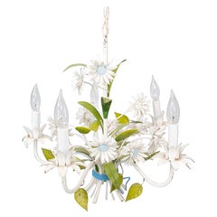 Vintage Italian Tole Daisy Floral Chandelier, circa 1950