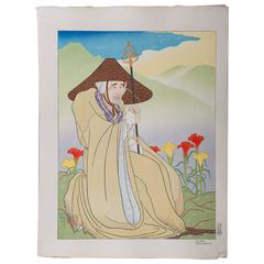 Paul Jacoulet Woodblock Print, Le Bossu, Otaru, Hokkaido