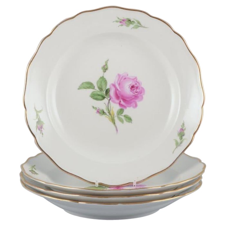 Meissen, Germany. Set of four "Pink Rose" deep dinner plates. Approx. 1930s