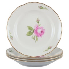 Meissen, Germany. Set of four "Pink Rose" deep dinner plates. Approx. 1930s