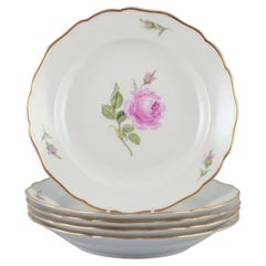 Meissen, Germany. Set of five "Pink Rose" deep dinner plates. Approx. 1930s