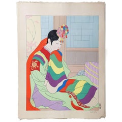 Farbholzschnitt von Paul Jacoulet:: La Mariee Seoul:: Coree:: 1948