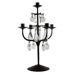 Wrought Iron & Glass Candelabra by Erik Höglund, Sweden, 1960s