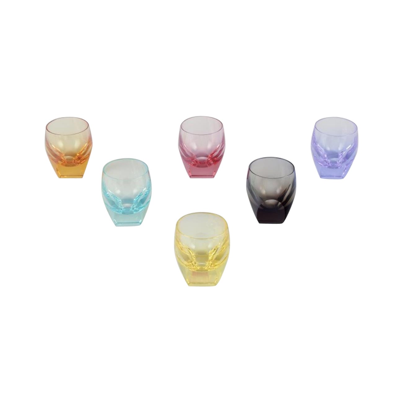 Moser, Karlsbad, Czech Republic. Set of six colored water glasses. 1940s
