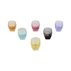 Vintage Moser, Karlsbad, Czech Republic. Set of six colored water glasses. 1940s