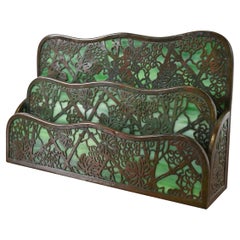 Tiffany Studios New York Grapevine Bronze and Slag Glass Letter Rack