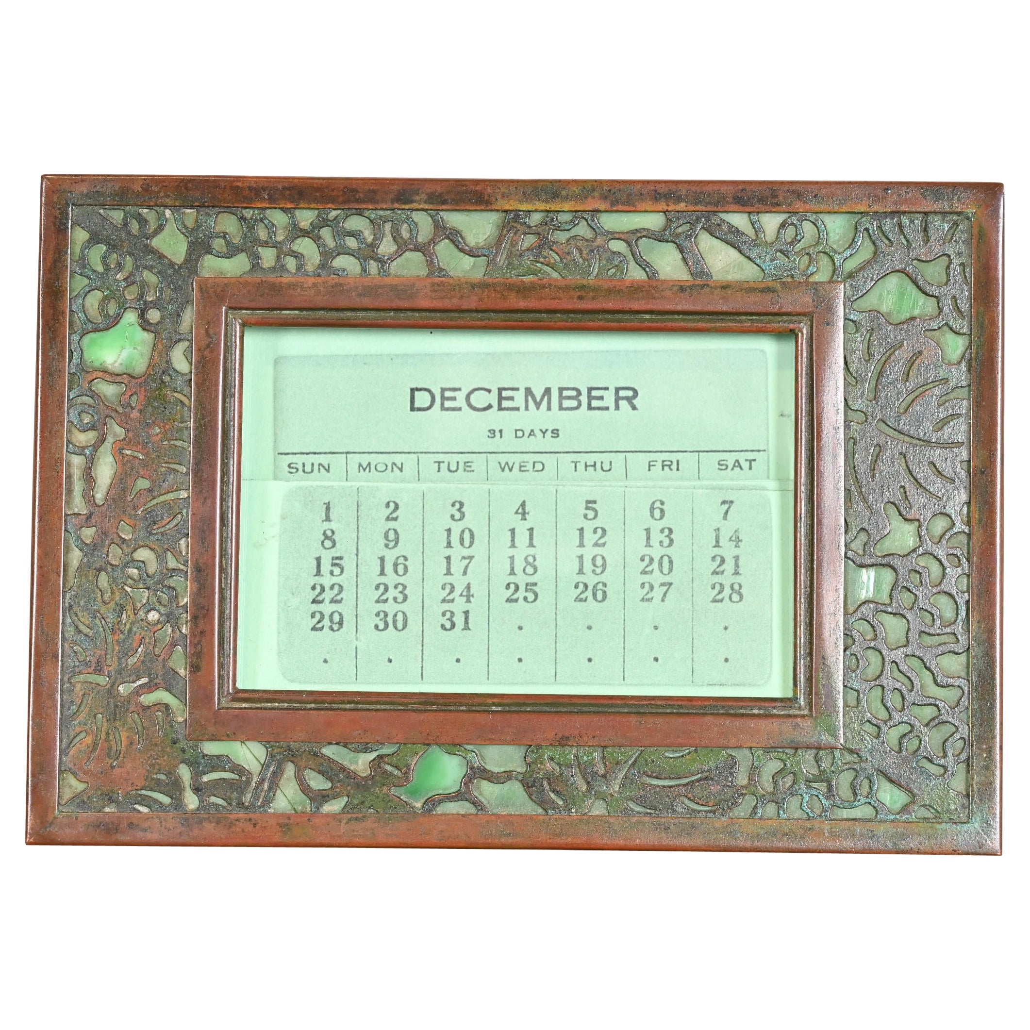 Tiffany Studios New York Grapevine Bronze and Slag Glass Desk Calendar Frame
