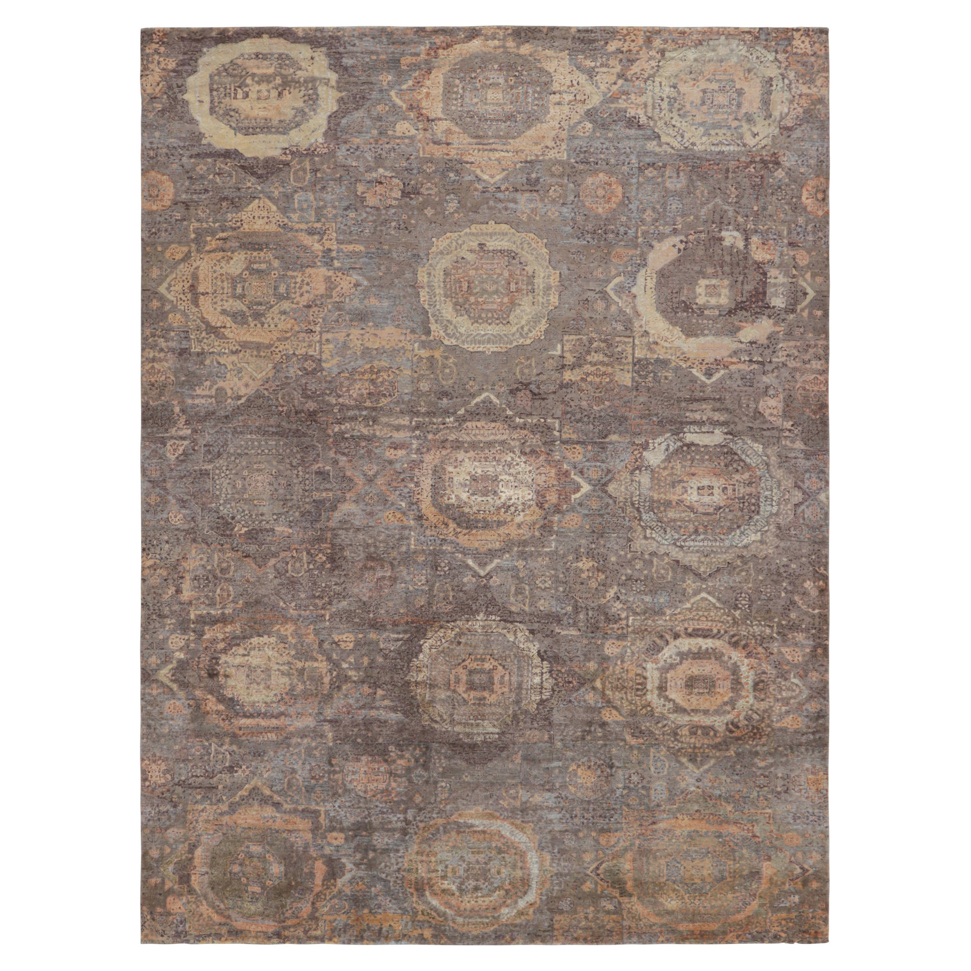 Rug & Kilim's Mogul Style Rug in Beige-Brown and Gold Medallions For Sale