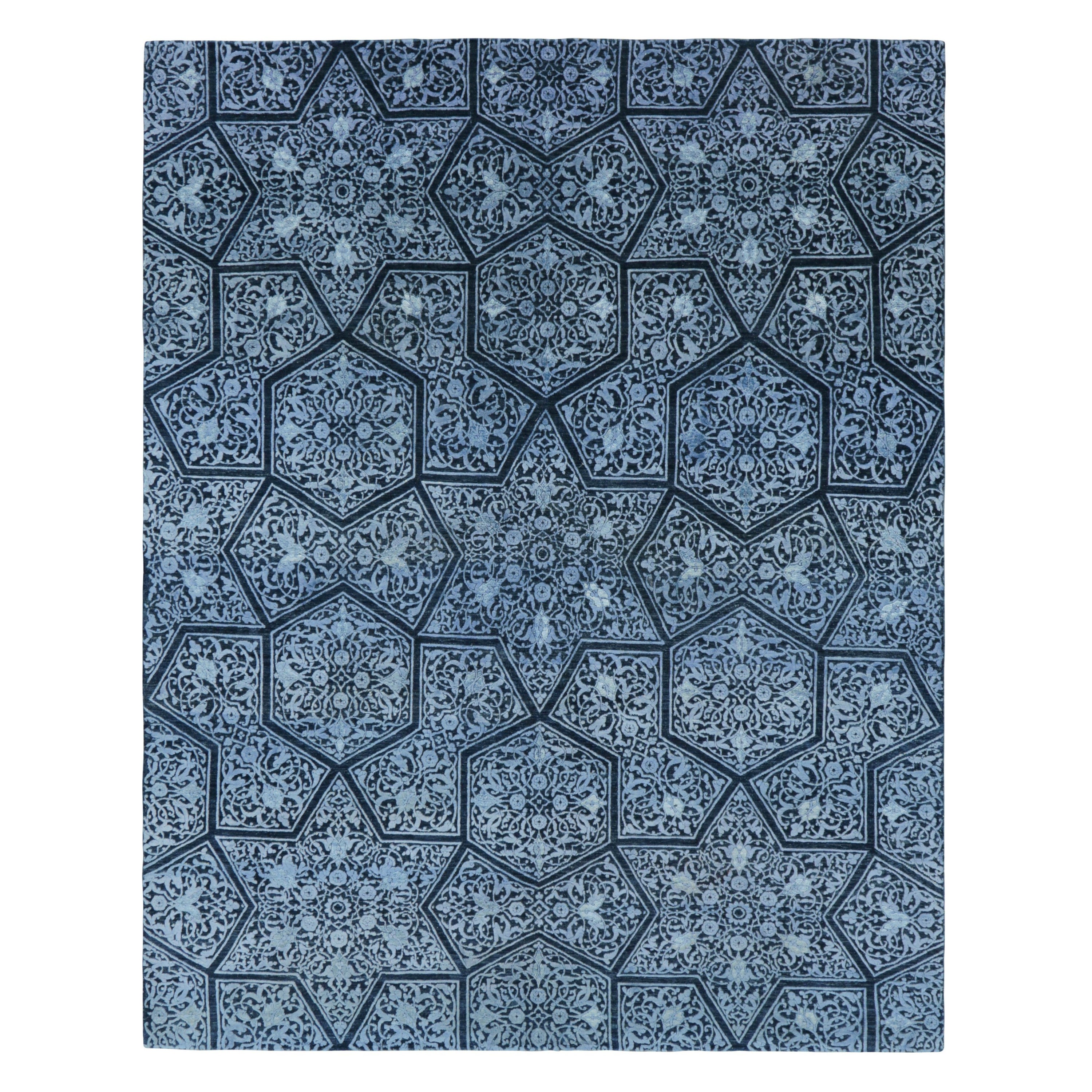 Rug & Kilim's Modern Classics Rug with Blue Floral Patterns in Star Medallions