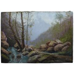 Oil on Canvas, circa 1900 Called ‘French Mountain Stream’ by Emile Godchaux