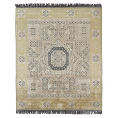 Rug & Kilim's Mogul Style Rug in Gold, Gray and Beige Geometric Patterns