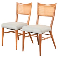 Paul McCobb for Directional Sculpted Mahogany and Cane Dining Chairs, Pair