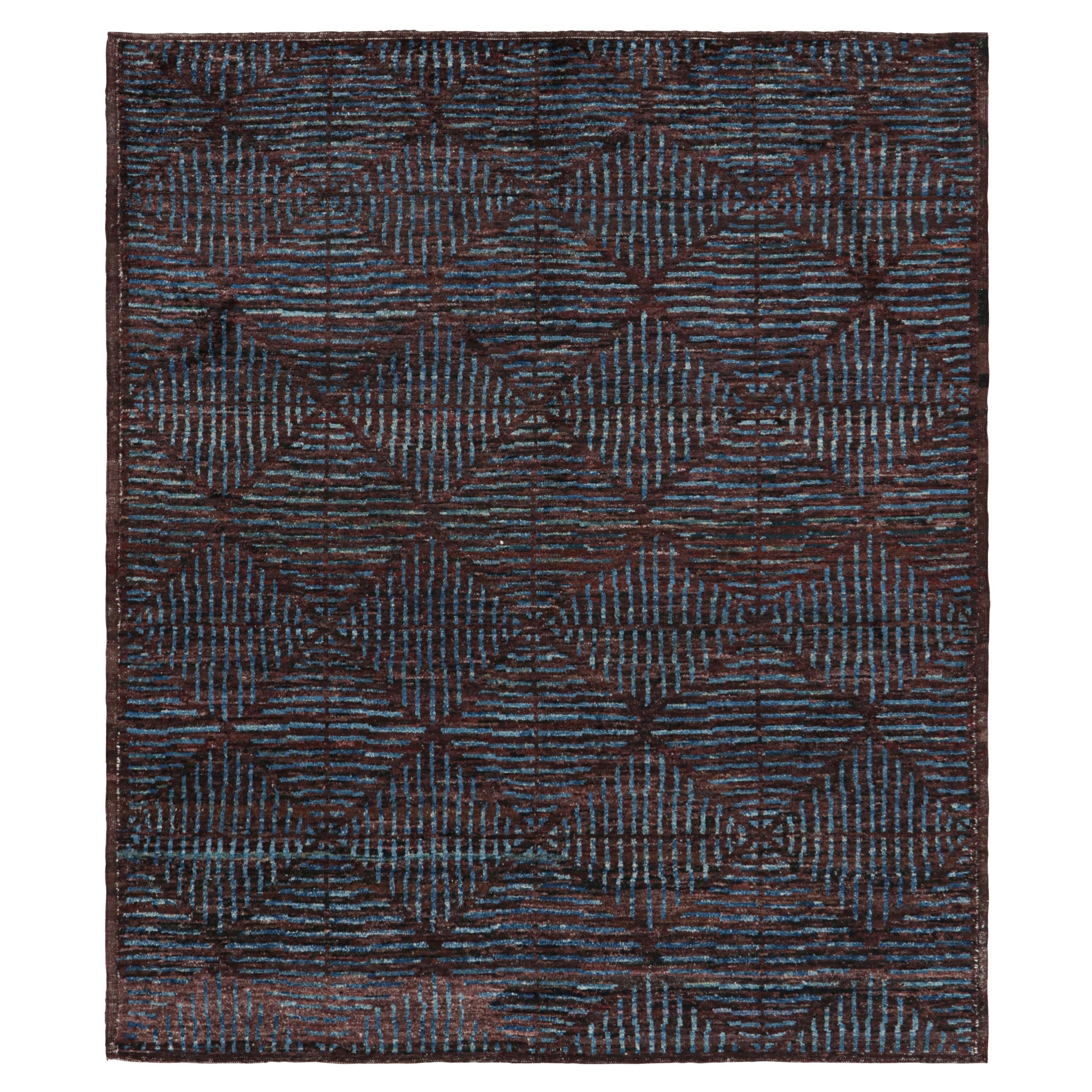 Rug & Kilim’s Moroccan Style Rug in Burgundy with Blue Geometric Patterns