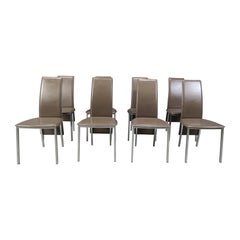 Vintage belgian leather dining chairs set of 8 - 1980s