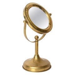 Double-Sided Adjustable Italian Brass Table Magnified Vanity Mirror, 1950s