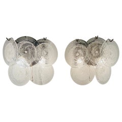 Paar 1960er Jahre Italienisch Vistosi Stil 5 Murano Glas Opaque Disc Wall Lights