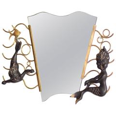 Mermaid Wall-Mounted Brass Sculptures and Mirror, by Hertha Baller