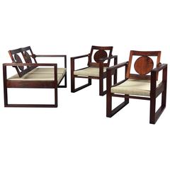 Basque Art Deco Style Pair of Armchairs & Sofa