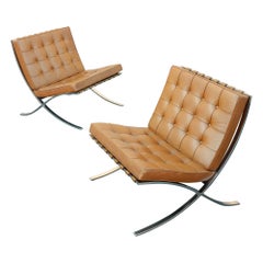 Authentic Original 1960's Knoll Barcelona Lounge Chairs in Cognac Leather