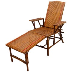 Antique French Woven Rattan Lounge Chair