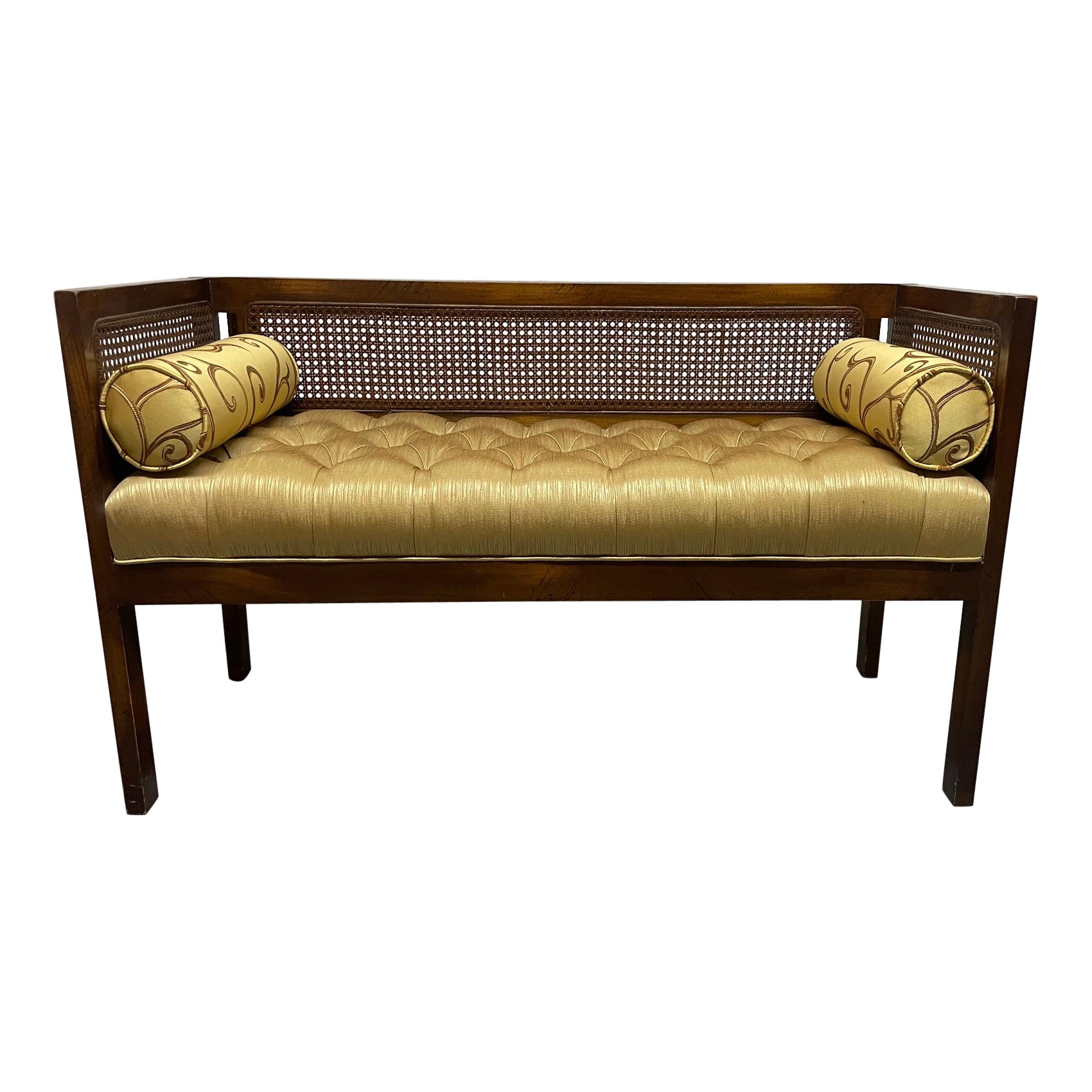 1960s Tufted and Cane Bench in vendita