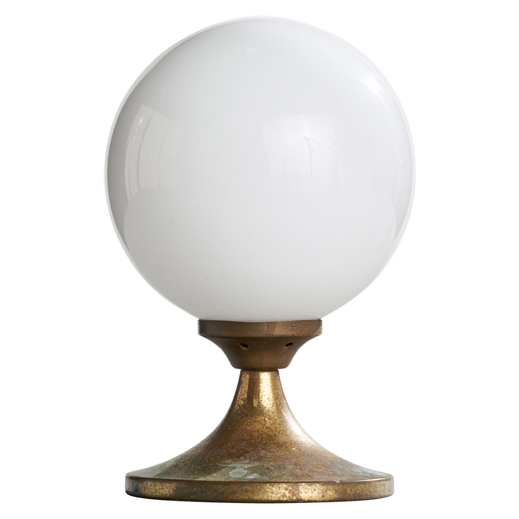 Italian Designer, Table Lamp, Brass, Glass, Italy, 1950s