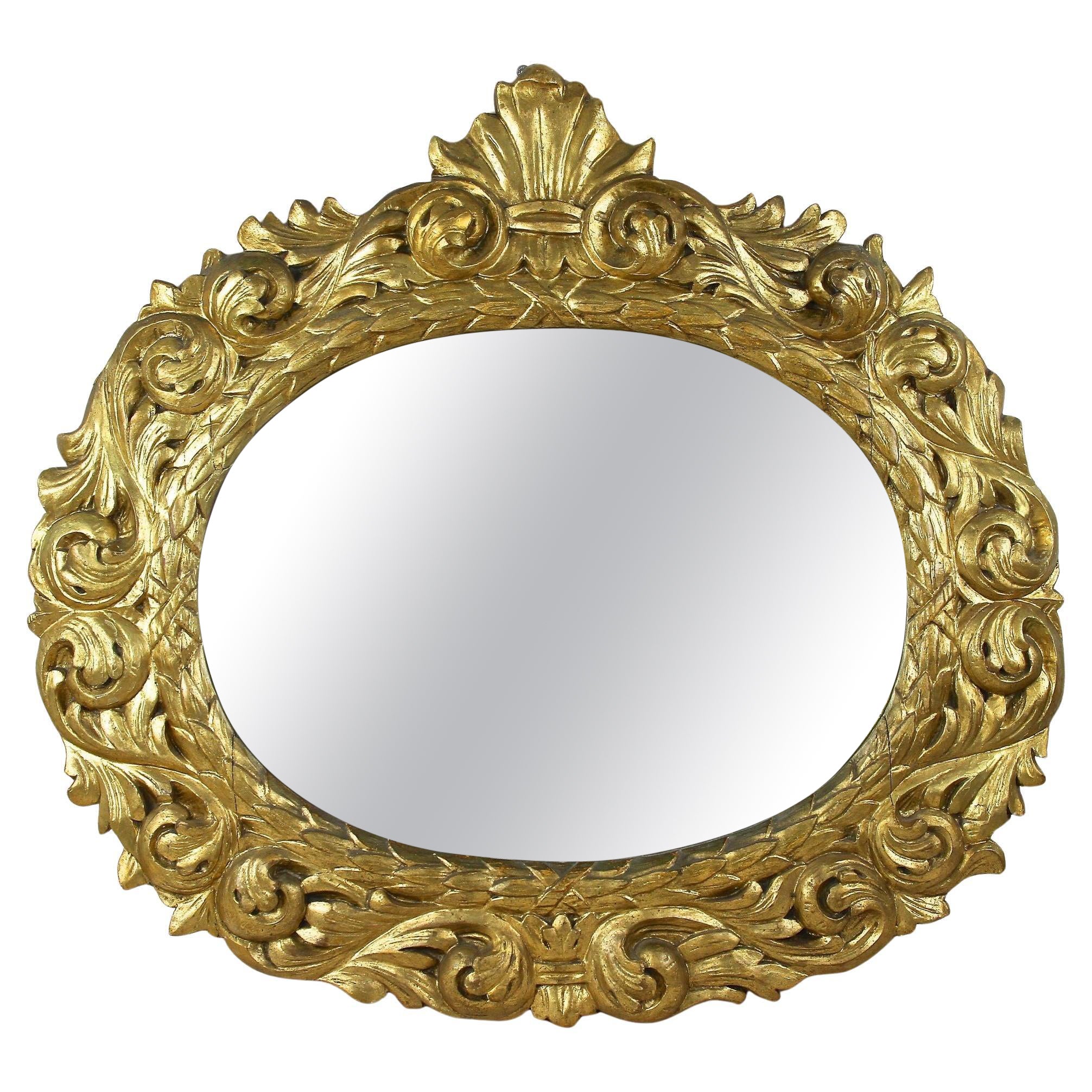 Miroir Florentine ovale et doré du 19e siècle, plaque de miroir d'origine, AT vers 1810