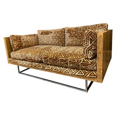 Milo Baughman Case Sofa for Thayer Coggin, Burl Wood with Original Larsen Fabric