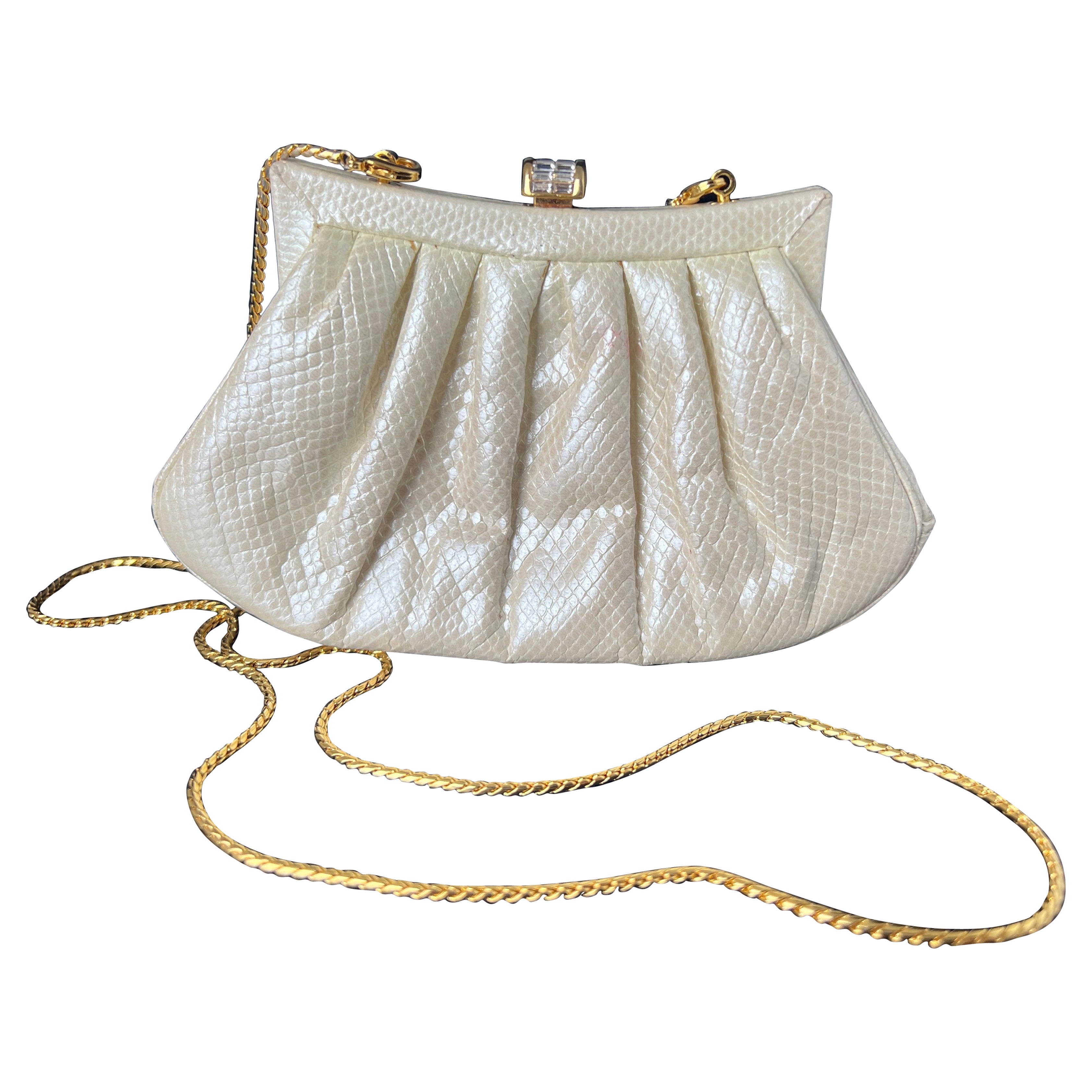 Judith Leiber Weiß Cremefarbene Eidechsenleder-Clutch oder Handtasche