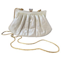 Judith Leiber Weiß Cremefarbene Eidechsenleder-Clutch oder Handtasche