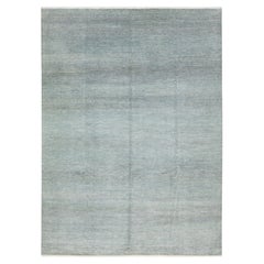 Modern Savannah Wool Rug Handmade in Light Green With Geometric Pattern