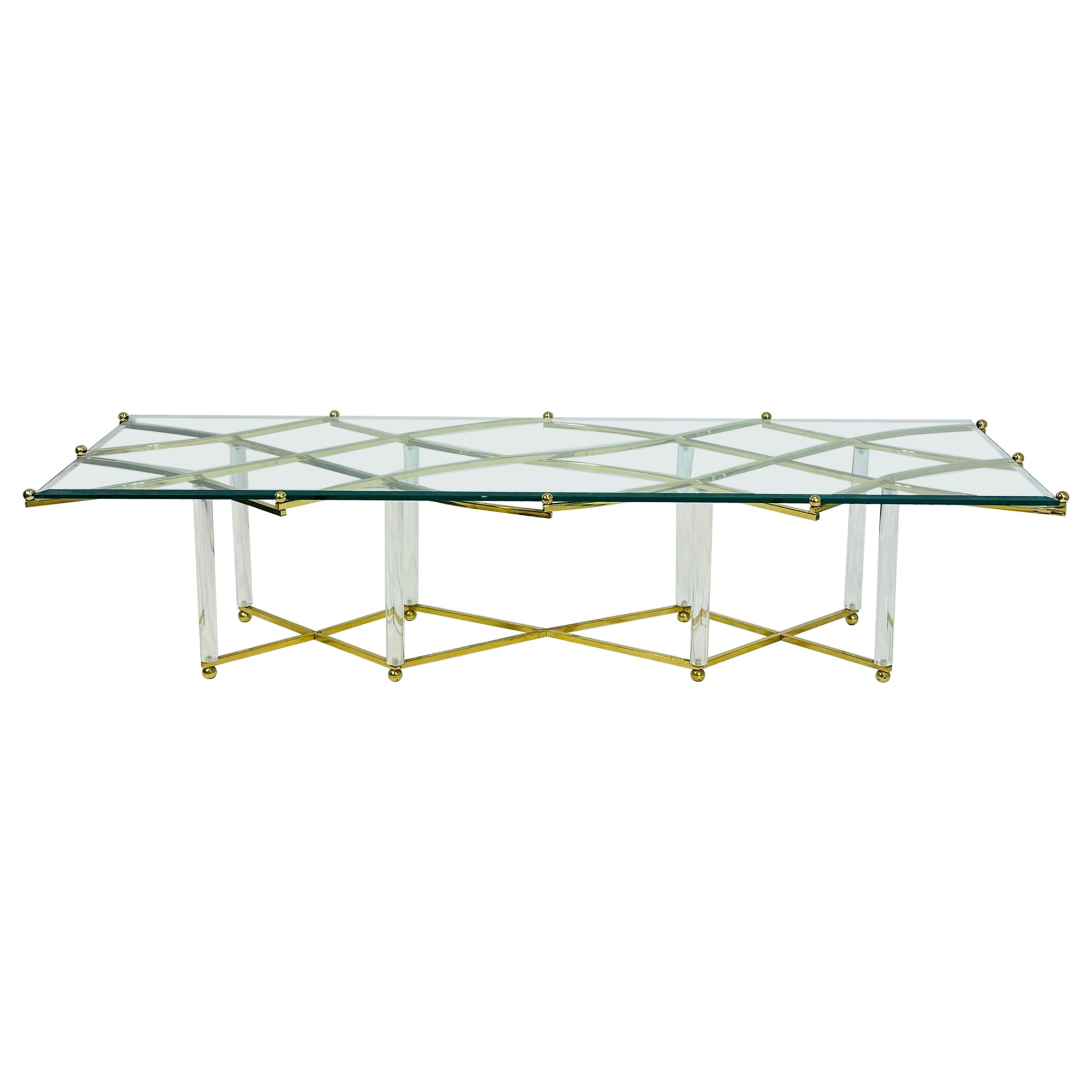 "Treillage" Coffee Table in Lucite and Brass by Charles Hollis Jones, USA 1968