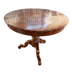 19th Century Italian Sorrento Table In Walnut With Fruitwood Geometric Inlay
