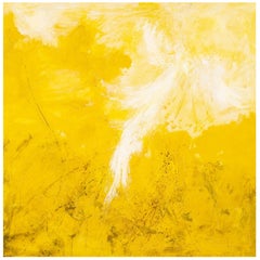 Oil on Canvas Abstract Painting in Yellow and White, Signed