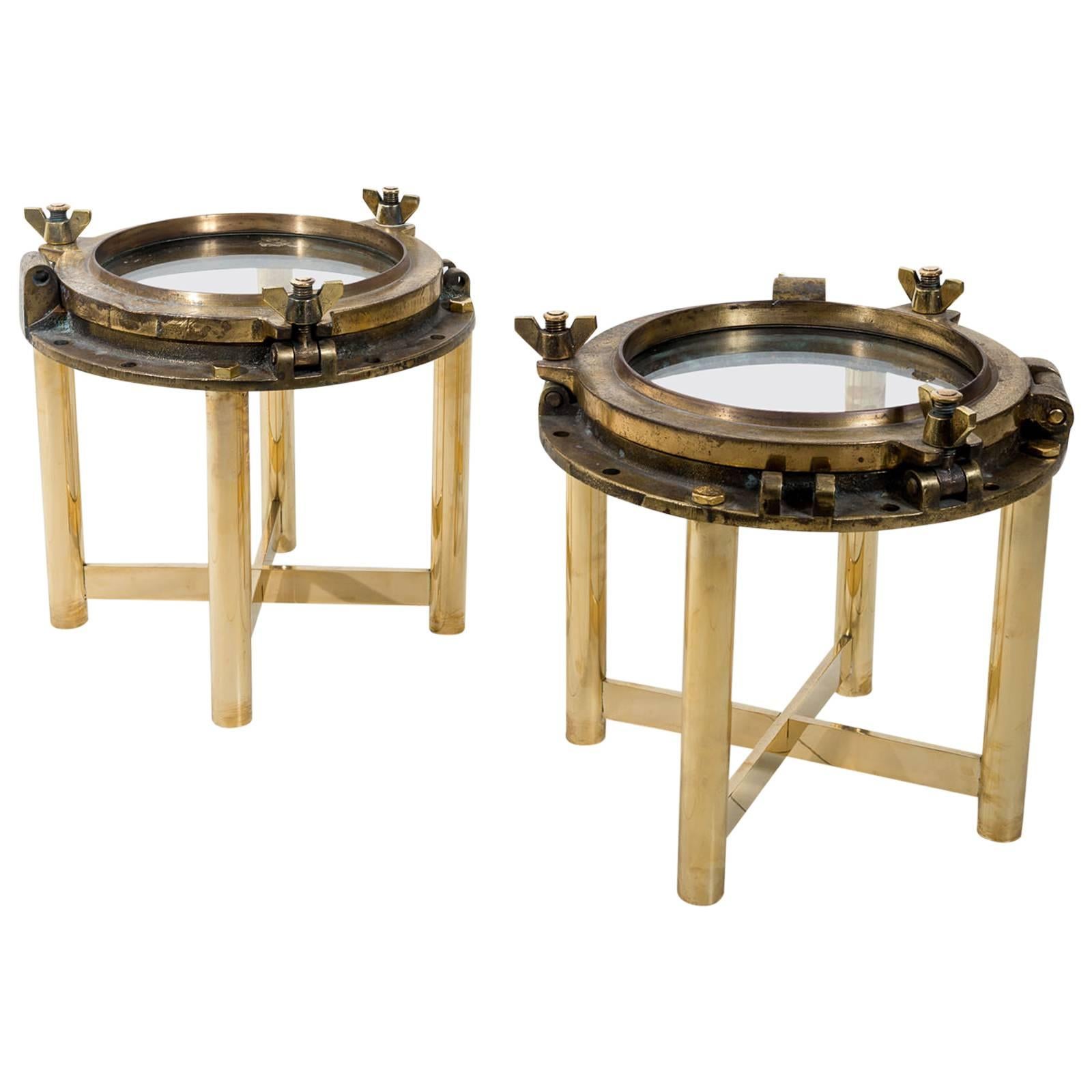Pair of Porthole Coffee Tables in Bronze, circa 1970 For Sale