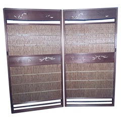 Ensemble japonais d'excellents paravents de portes Shoji avec oiseaux et libellules