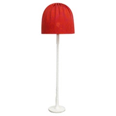 Lámpara de pie retro con vástago de bobina y pantalla abovedada roja funky