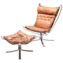 Sigurd Resell Chrome 'Falcon' Chair and Ottoman