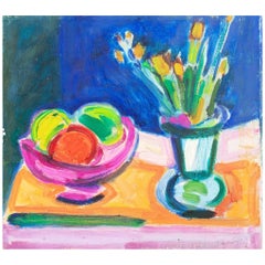 Vintage Howard Trafton Still Life of Fruit & Flowers Oil
