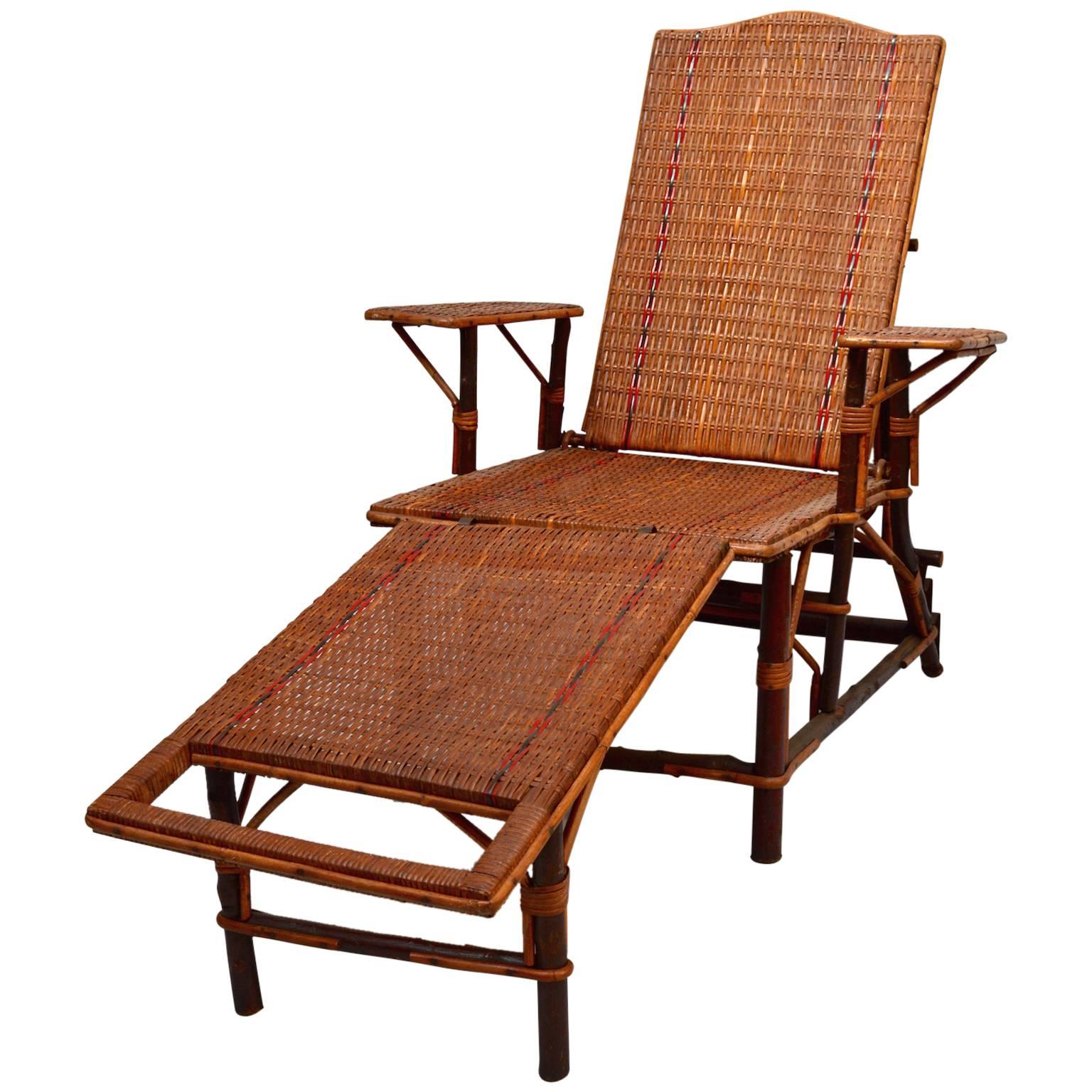 Vintage French Woven Rattan and Wicker Lounge Chair