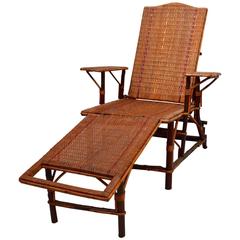 Antique French Woven Rattan and Wicker Lounge Chair