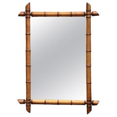 Early 20th Century French Hand Carved Walnut Faux Bamboo Wall Mirror