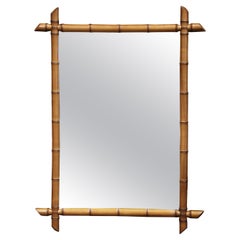 Early 20th Century French Hand Carved Walnut Faux Bamboo Wall Mirror