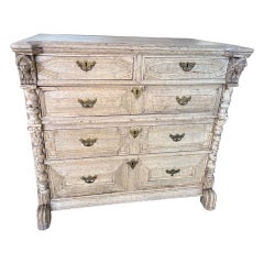 Antique 18th Century Bleached Oak English Jacobean Chest of Drawers