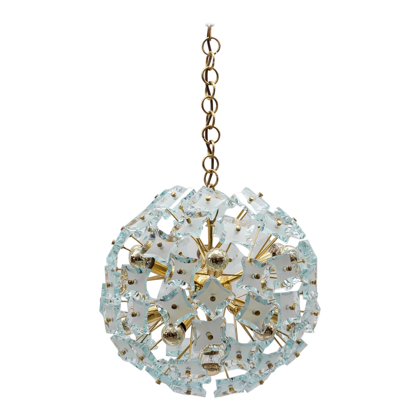 Fontana Arte Snowflake Lamp in Gold and Glass, 1960s Italy For Sale