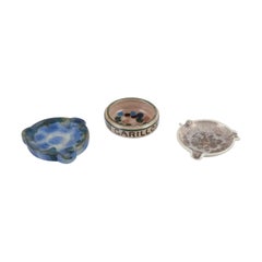Vintage French ceramicists. Three pieces of ceramics. Two ashtrays and a small bowl.