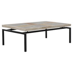 Retro Mid-Century Paul Kingma Style Stone Mosaic Coffee Table with Metal Frame